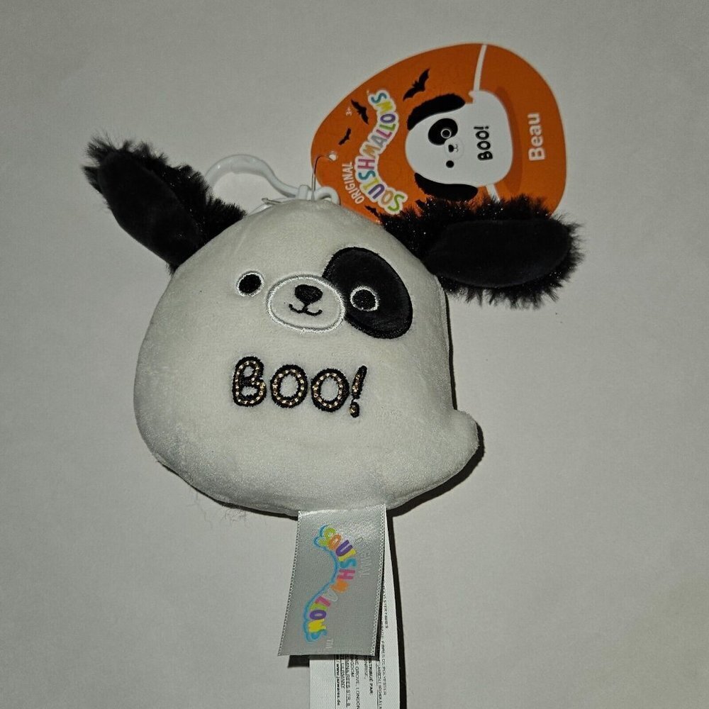 NWT Squishmallows BEAU Ghost Dog Plush Clip Halloween Small 3" Stuffed Toy Boo